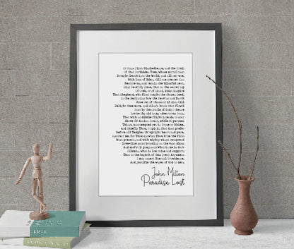 John Milton Poem Print Paradise Lost Poetry Quote Print Minimalist Home Decor Monochrome Posters Wall Art Unframed Milton Epic Poem Print