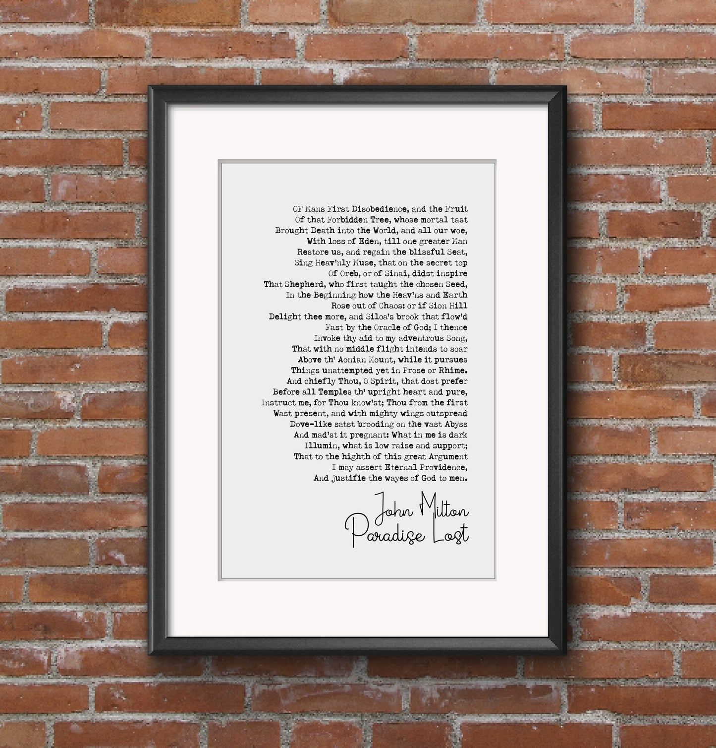 John Milton Poem Print Paradise Lost Poetry Quote Print Minimalist Home Decor Monochrome Posters Wall Art Unframed Milton Epic Poem Print