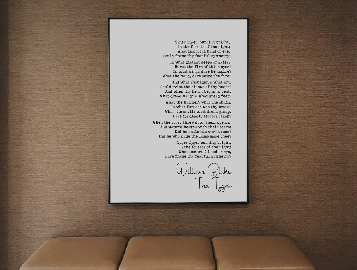 William Blake Poem Print The Tyger Poetry Quote Print Minimalist Home Decor Monochrome Wall Art Unframed Gift Poem Poster Literature Art