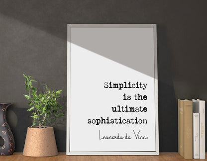 Leonardo da Vinci Quote Print Simplicity Is The Ultimate Sophistication Minimalist Home Decor Monochrome Wall Art Unframed Science Posters