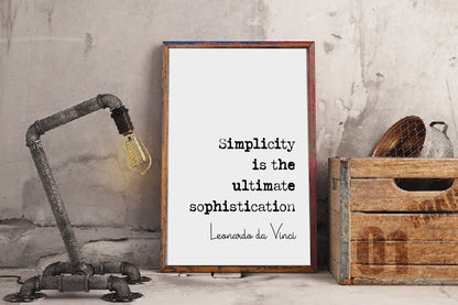 Leonardo da Vinci Quote Print Simplicity Is The Ultimate Sophistication Minimalist Home Decor Monochrome Wall Art Unframed Science Posters