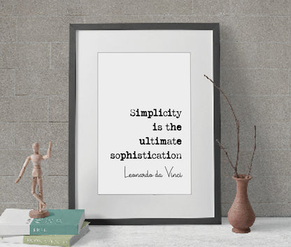 Leonardo da Vinci Quote Print Simplicity Is The Ultimate Sophistication Minimalist Home Decor Monochrome Wall Art Unframed Science Posters