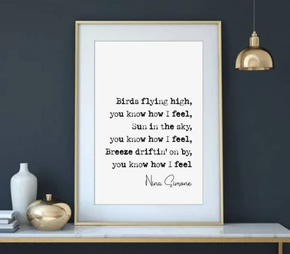 Nina Simone Quote Print Birds Flying High You Know How I Feel Minimalist Home Decor Music Wall Art Unframed Monochrome Posters Song Lyrics