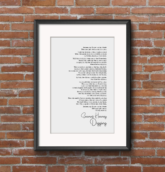 Seamus Heaney Poem Print Digging Poetry Quote Print Minimalist Home Decor Monochrome Wall Art Literature Unframed Living Room Decor Poeems