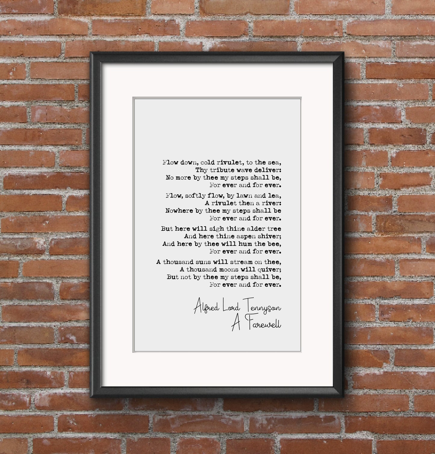 Alfred Lord Tennyson Poem Print A Farewell Poetry Print Minimalist Home Decor Monochrome Wall Art Unframed Poster Memorial Eulogy Speech Art