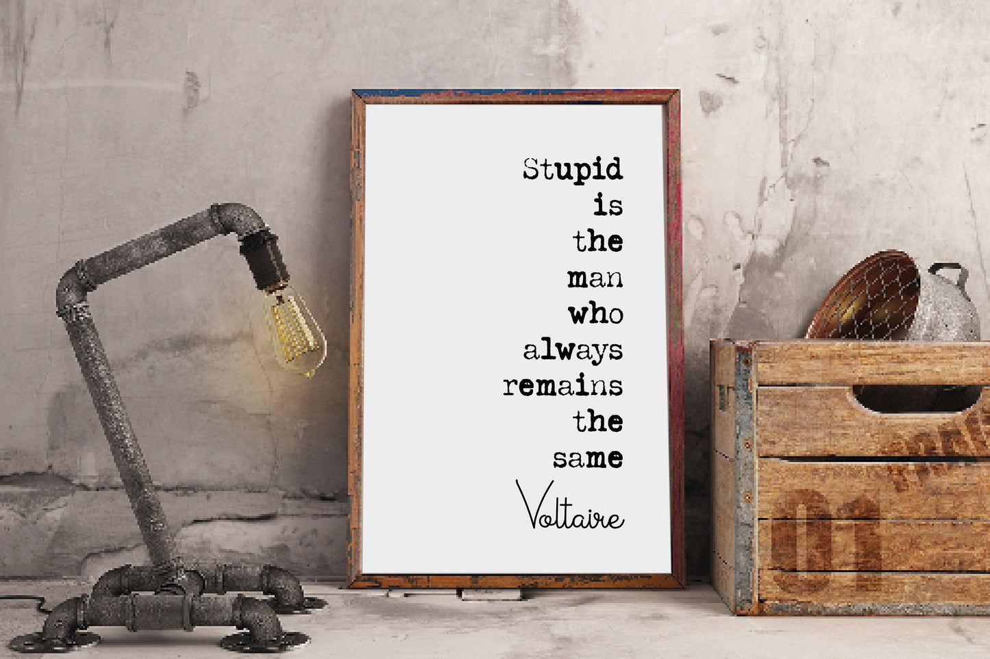 Voltaire Quote Print Stupid Is The Man Who Always Remains The Same Minimalist Home Decor Monochrome Wall Art Unframed Black And White Poster