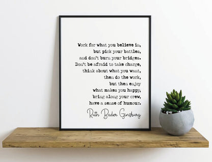 Feminist Quotes Ruth Bader Ginsburg Quote Print Not Fragile Like A Flower, Fragile Like A Bomb Home Decor RBG Wall Art Literature Unframed