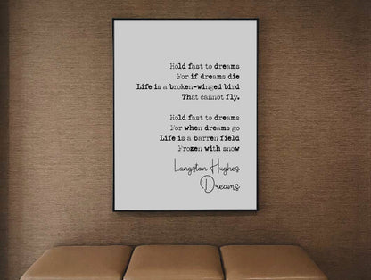 Langston Hughes Poem Quote Print Dreams Poem Hold Fast To Dreams Poetry Minimalist Home Decor Monochrome Wall Art Unframed Black And White