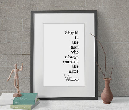 Voltaire Quote Print Stupid Is The Man Who Always Remains The Same Minimalist Home Decor Monochrome Wall Art Unframed Black And White Poster