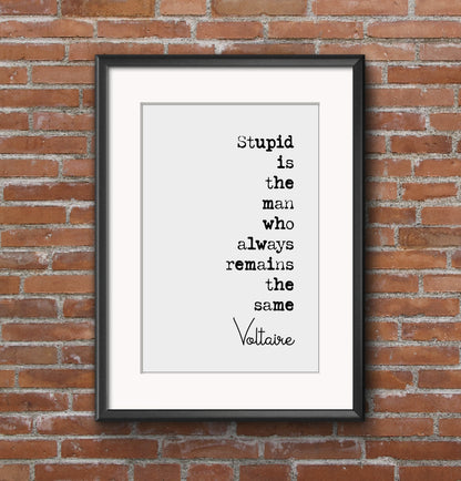 Voltaire Quote Print Stupid Is The Man Who Always Remains The Same Minimalist Home Decor Monochrome Wall Art Unframed Black And White Poster