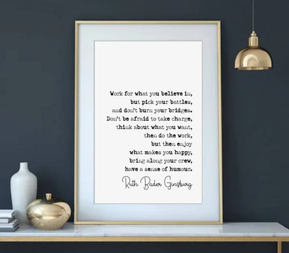 Feminist Quotes Ruth Bader Ginsburg Quote Print Not Fragile Like A Flower, Fragile Like A Bomb Home Decor RBG Wall Art Literature Unframed