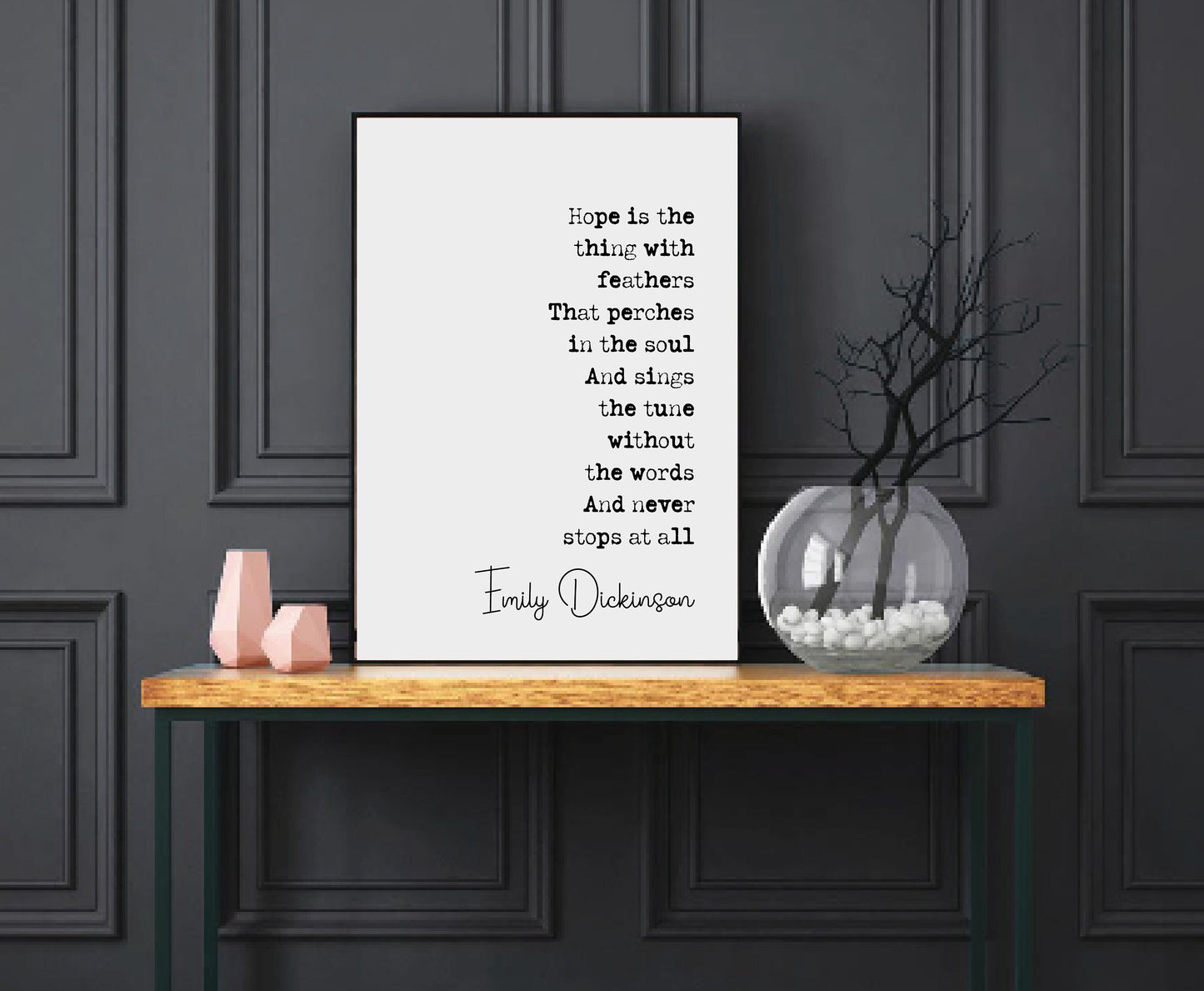 Emily Dickinson Quote Print Hope Is The Thing With Feathers That Perches In The Soul Minimalist Home Decor Monochrome Wall Art Unframed Art