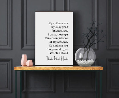 Thich Nhat Hanh Mindfulness Quote Print Health And Wellness My Actions Are My Only True Belongings Minimalist Home Decor Wall Art Unframed