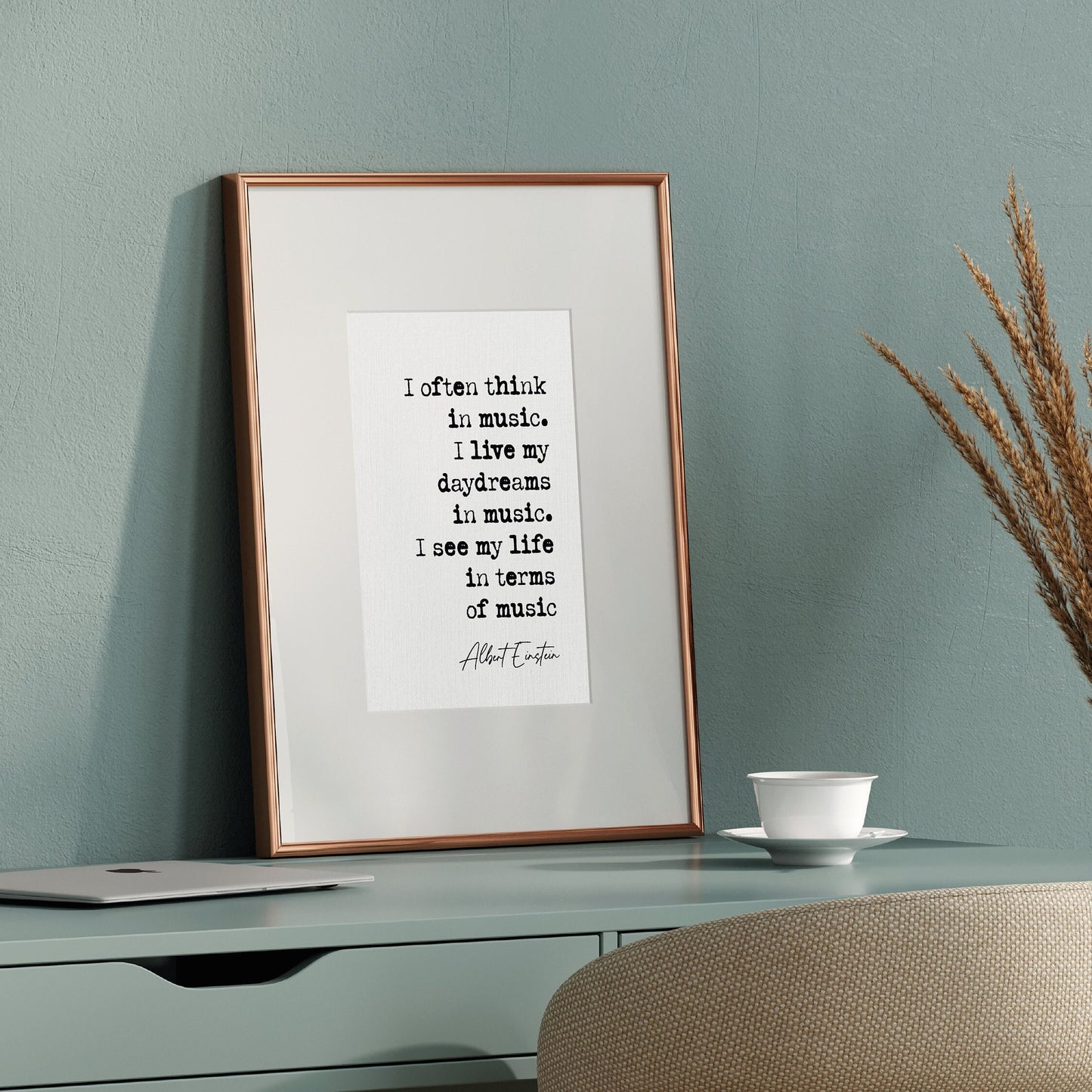 Albert Einstein Quote Print I Often Think In Music I See My Life In Terms Of Music Minimalist Decor Wall Art Music Posters Bedroom Unframed