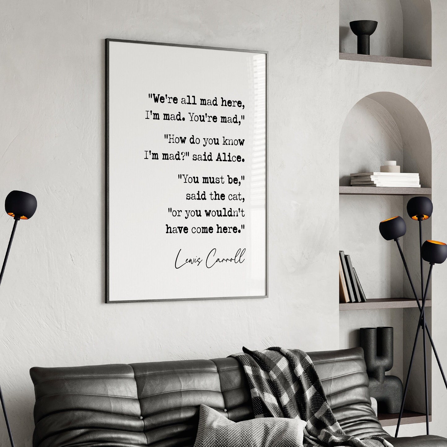 Lewis Carroll Quote Print Alice In Wonderland We're All Mad Here I'm Mad You're Mad Kids Book Minimalist Home Decor Unframed Literature Art