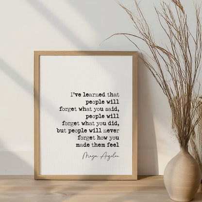 Maya Angelou Quote Print I've Learned That People Will Forget What You Said Minimalist Decor Wall Art Inspirational Quote Posters Unframed