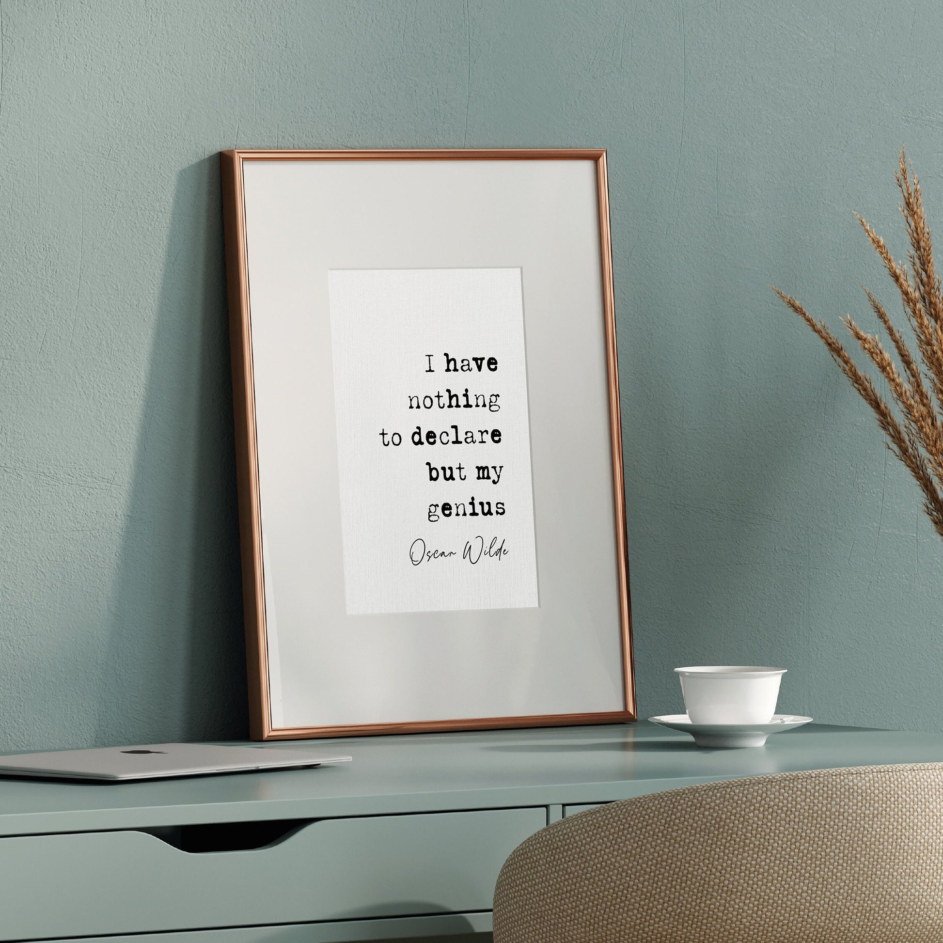 Oscar Wilde genius quote, Oscar Wilde quote print, i have nothing to declare but my genius, Irish quote print, Oscar Wilde quote poster, Irish playwright, Irish literature wall art, funny humorous quote poster