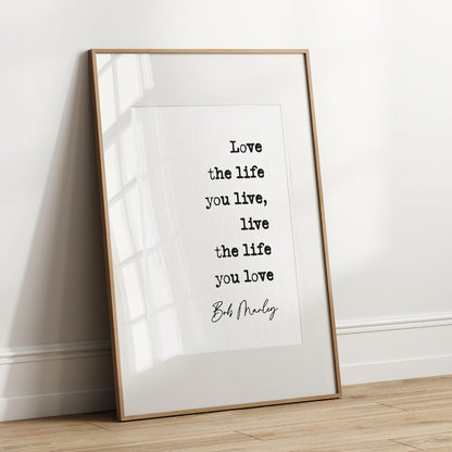 Bob Marley quote print Love the life you live, live the life you love, reggae music poster print Bob Marley quote print inspirational quotes minimalist home decor old typewriter quote print song lyric quotes