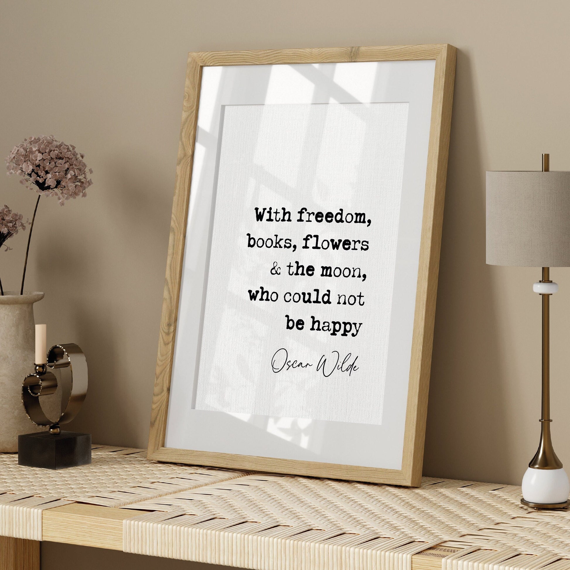 Oscar Wilde quote print, with freedom books flowers and the moon who could not be happy, Oscar Wilde freedom quote, inspirational quote prints, minimalist quote poster, literature wall art, Irish playwright print