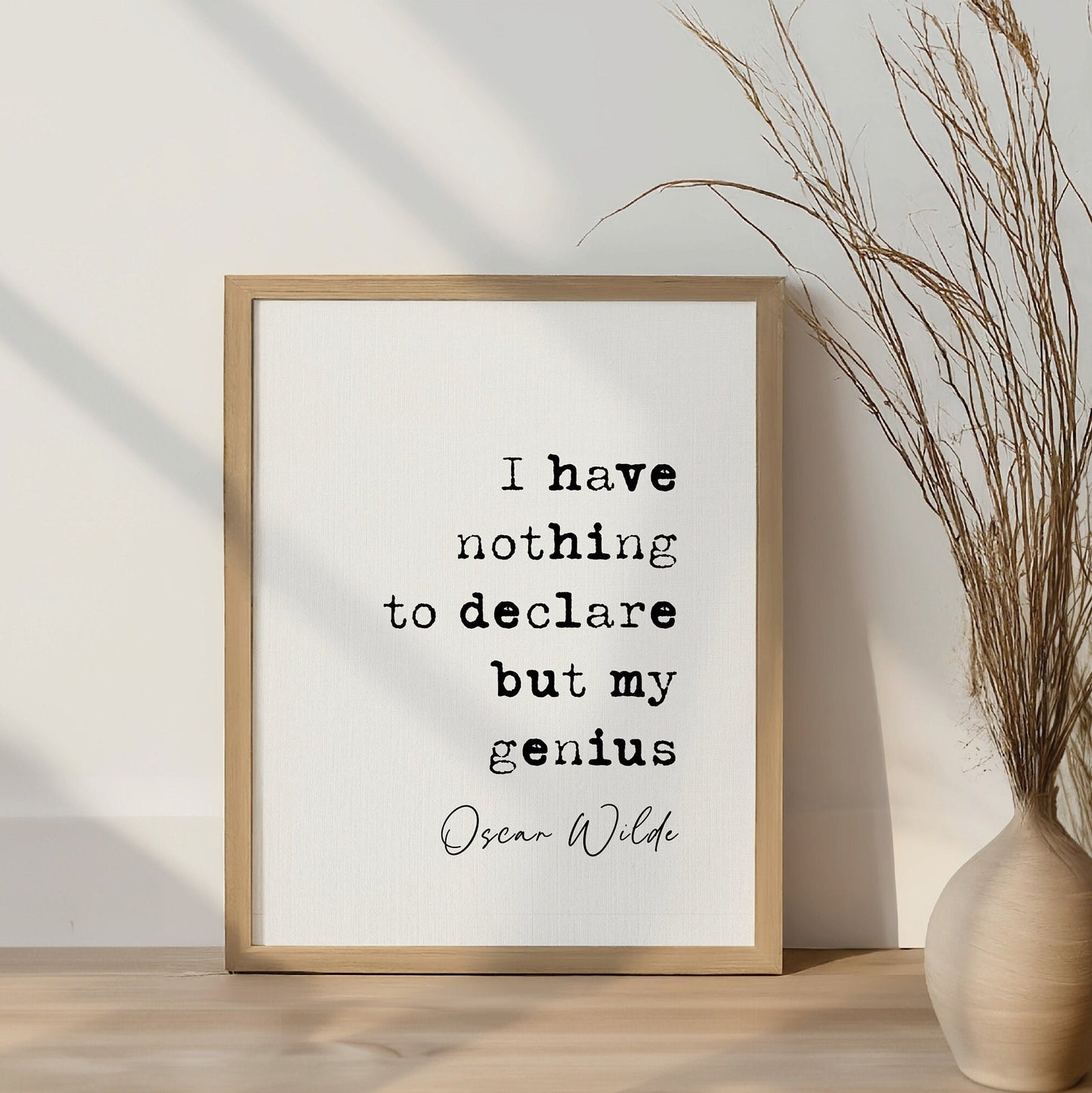 Oscar Wilde genius quote, Oscar Wilde quote print, i have nothing to declare but my genius, Irish quote print, Oscar Wilde quote poster, Irish playwright, Irish literature wall art, funny humorous quote poster