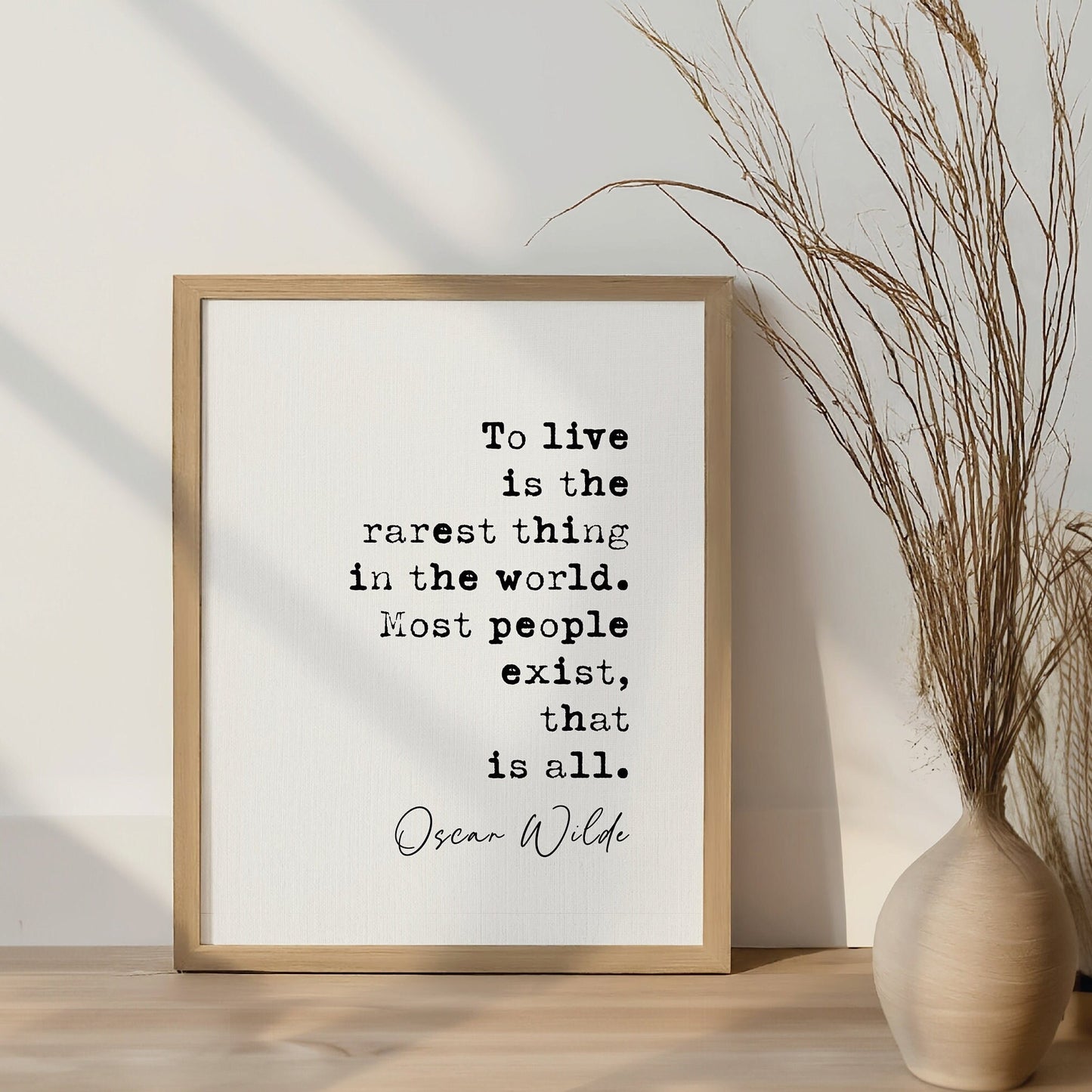 Oscar Wilde quote print, to live is the rarest thing in the world. Most people exist, that is all, Oscar Wilde to live, inspirational quote print, minimalist quote poster, literature wall art, Irish playwright print, quotes about life